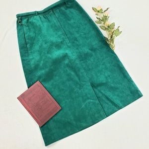 Vintage Nat Kaplain Couture Emerald Green Suede Skirt Size 26” / 2